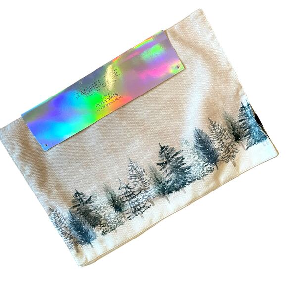 Rachel Zoe Christmas Placemats 13x19 Set of 4 Holiday Snowy Winter Forest New - Picture 2 of 10